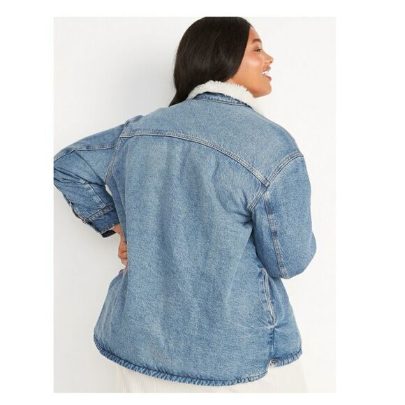Old Navy Cozy Sherpa Lined Jean Denim Shacket XXL - Picture 2 of 12